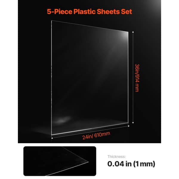5-pak PET/Plexiglasplader, 24x36 tommer plastikplader, 0,04 tommer tykkelse