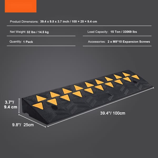 Schwellenrampe Auffahrrampe, Gummirampe Bordsteinrampe, 100x25x9,4cm, Maks. 15T Kuormituskapasiteetti