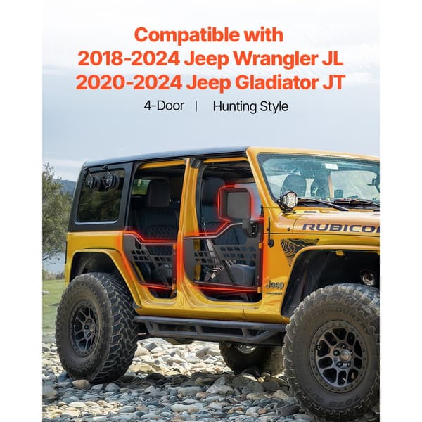 Jeep Tube Ovet 4-oviset, Tubulaariset Ovet, 2018-2024 Jeep Wrangler JL-malliin