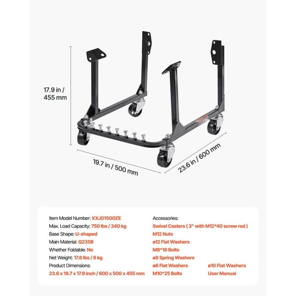 Moottoriteline 750LBS/340KG, Moottorinostovaunu, 4-Pyöräinen Heavy Duty -Teräsrakenne