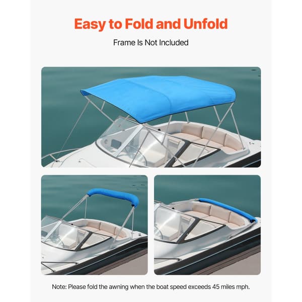 4 Bow Boat Bimini Topit, 96Lx(91-96)W, Vaihdettava Bimini-katos, Tyynenmeren Sininen