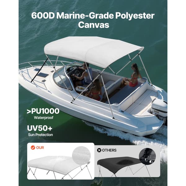 4 Bow Veneen Bimini Topit 96Px(85-90)L x 54K, Markiisin katos, Vaaleanharmaa