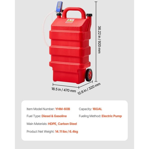 Bränsle-Caddy 16 Gallon, Bärbar Bränsletank, med 12V DC Elektrisk Överföringspump