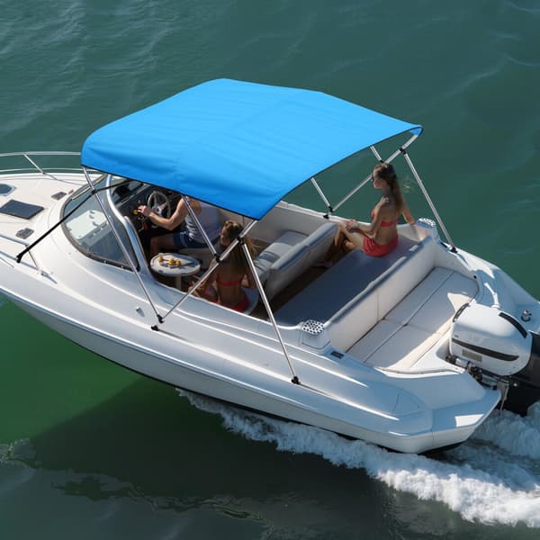 3-Bue Båd Bimini Top, 72Lx(85-90)B x 46H, Markise Canopy, Stillehavsblå Farve