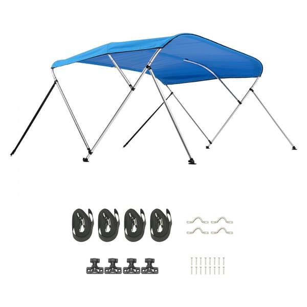 3-Bue Båd Bimini Toppe, 72Lx(73-78)B x 46H, Markise Canopy, Pacific Blå