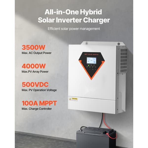 Hybrid Solcelleinverter Oplader 3500W, 220/230V, Indbygget WiFi, 100A MPPT Controller