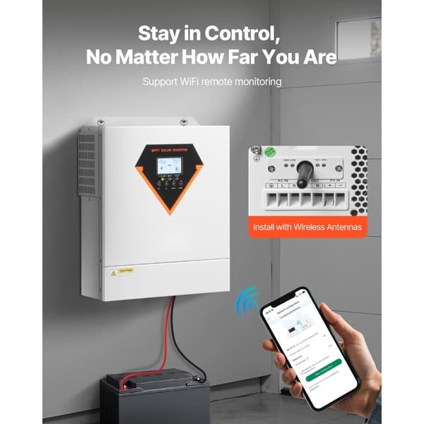 Hybrid Solcelleinverter Oplader 3500W, 220/230V, Indbygget WiFi, 100A MPPT Controller