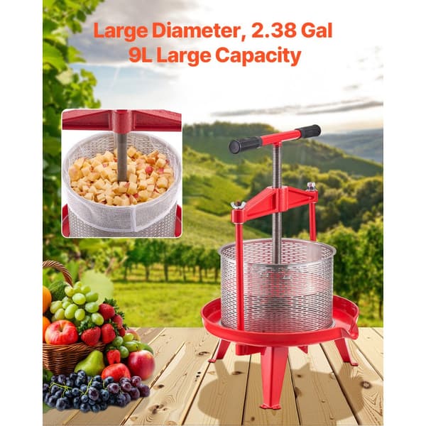 Frugtvinpresse, Manuel Presse til Vinfremstilling, 2,38 Gal/9L, Rustfrit Stål