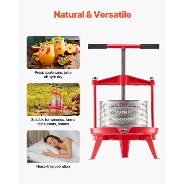 Frugtvinpresse, Manuel Presse til Vinfremstilling, 2,38 Gal/9L, Rustfrit Stål