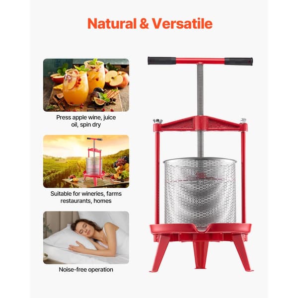 Frugtvinpresse, Manuel Presse til Vinfremstilling, 3,69 Gal/14L, Rustfrit Stål