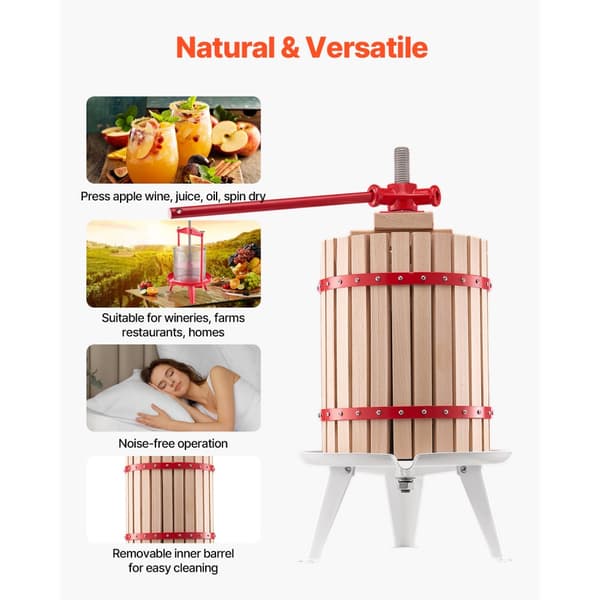 Fruktvinpress Manuell, 4,75 Gal/18L Träkorg, Idealisk för Vintillverkning