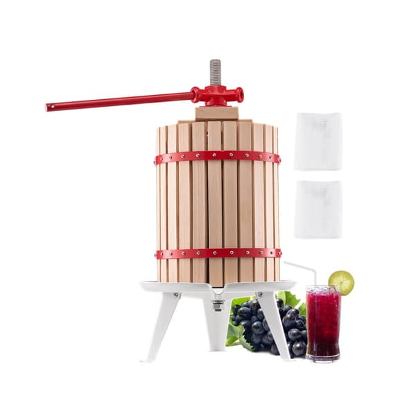 Fruktvinpress Manuell, 4,75 Gal/18L Träkorg, Idealisk för Vintillverkning
