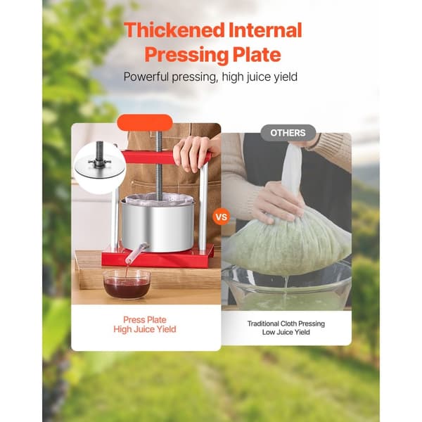 Frugtvinpresse, Manuel Presse til Vinfremstilling, 0,8 Gal/3L, Rustfrit Stål
