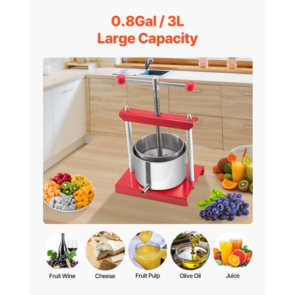 Frugtvinpresse, Manuel Presse til Vinfremstilling, 0,8 Gal/3L, Rustfrit Stål