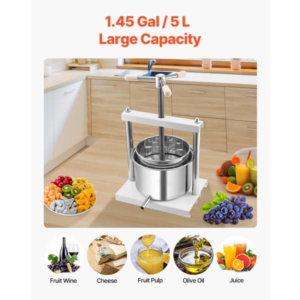 Manuel Frugtvinpresse, 1,45 Gal/5L Model, Rustfrit Stål til Vinfremstilling