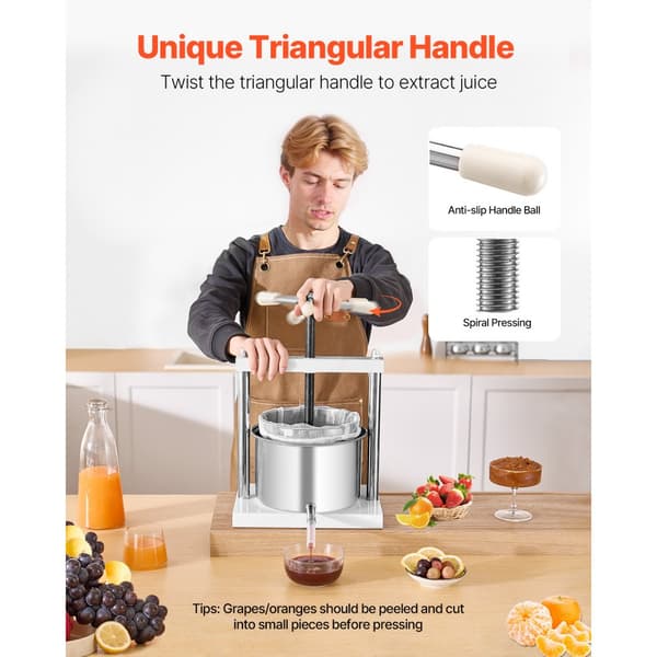 Manuel Frugtvinpresse, 1,45 Gal/5L Model, Rustfrit Stål til Vinfremstilling