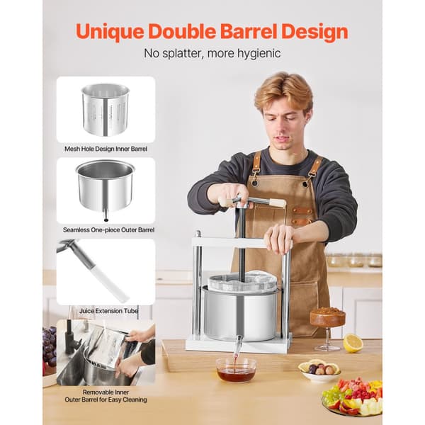 Manuel Frugtvinpresse, 1,45 Gal/5L Model, Rustfrit Stål til Vinfremstilling