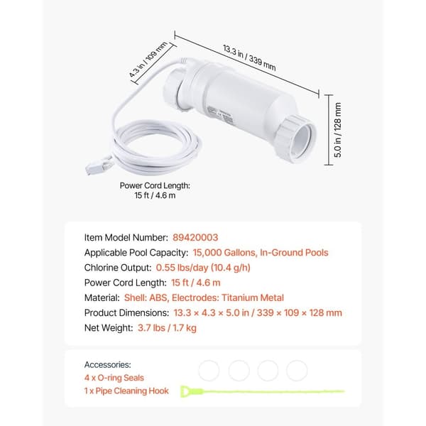 Saltvandsklorinatorsystem W3T-Cell-3, Til jordbunden pool, Kapacitet 15000 gallons