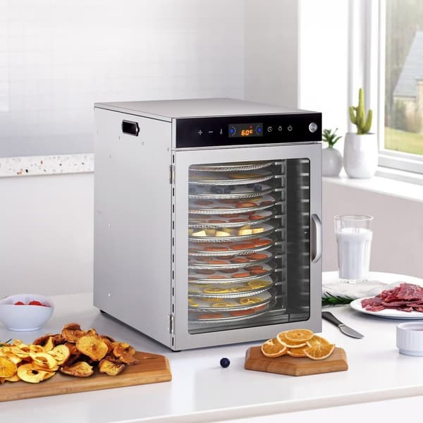 Roterende Madtørremaskine, 12 Bakker, Rustfrit Stål, 800W, Hurtig Frugttørring