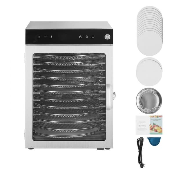 Roterende Madtørremaskine, 12 Bakker, Rustfrit Stål, 800W, Hurtig Frugttørring