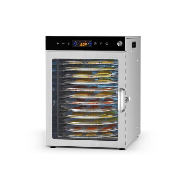 Roterende Madtørremaskine, 12 Bakker, Rustfrit Stål, 800W, Hurtig Frugttørring