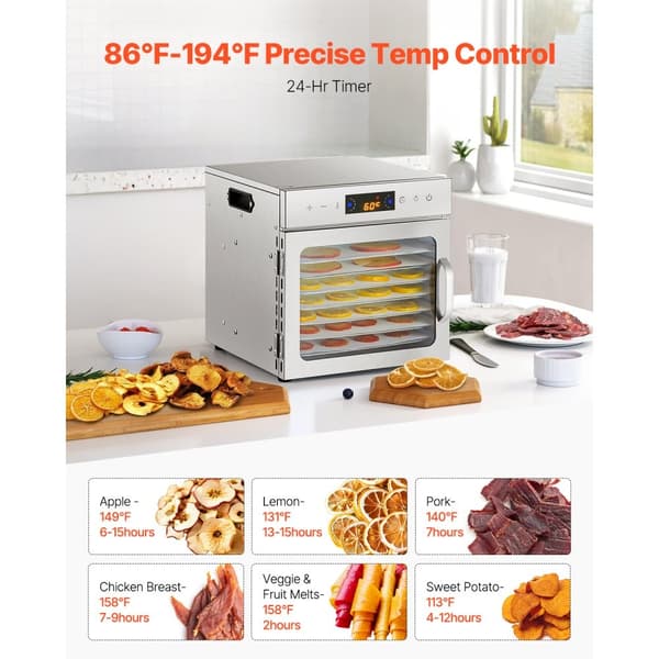 8-bakke Mad Dehydrator, Rustfrit Stål 400W, Jerky og Frugt Tørringsmaskine