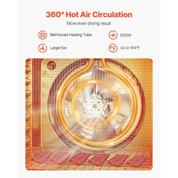 Mad Dehydrator Maskine, 10 Bakker, Rustfrit Stål, 1000W, Jerky Frugt Tørring
