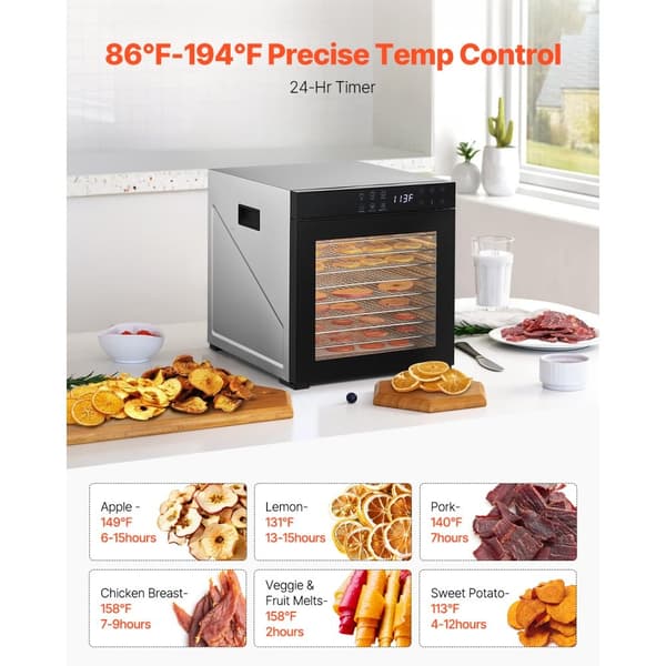 Mad Dehydrator Maskine, 10 Bakker, Rustfrit Stål, 1000W, Jerky Frugt Tørring