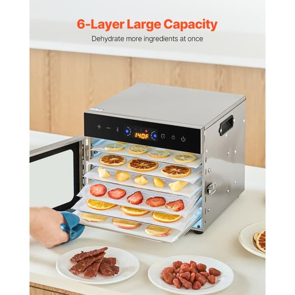 6 Bakker Mad Dehydrator Maskine, Rustfrit Stål 400W, Jerky Frugt Tørring Egenskaber