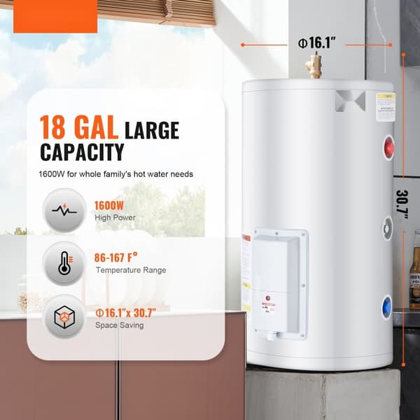 18 Gallonan Sähköinen Vedenlämmitin, Instant Hot 1.6 kW, LED-Näyttö, Suihkuihin Tarkoitettu