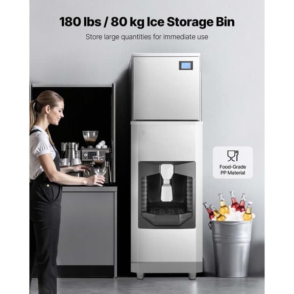 Kommersiell Ismaskin 360 pund/dag, 180 pund Förvaringsbehållare, Automatisk Isdispensering