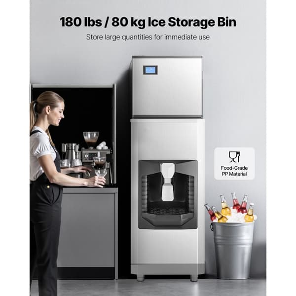 Kommersiell ismaskin 500 pund/dag, 180 pund förvaringsfack, Automatisk isdispensering
