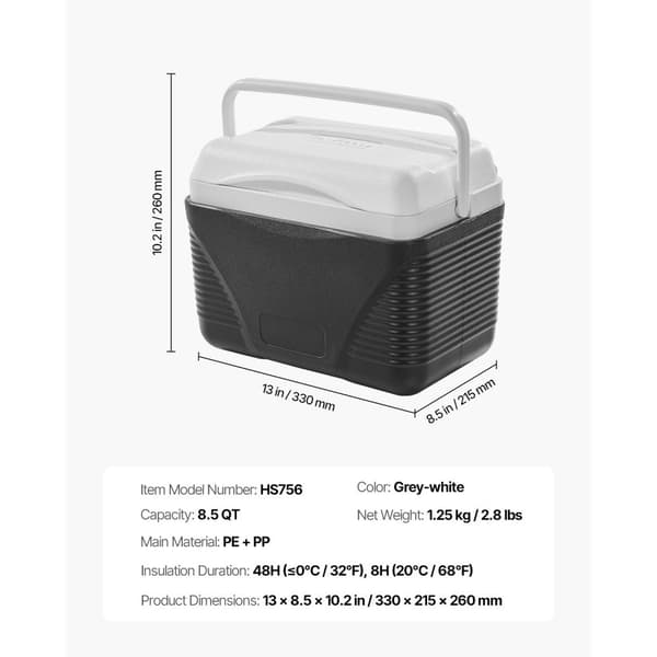Kannettava jäähdytin 8,5 QT, Eristetty jäähdytin, 12 purkin kapasiteetti kahvoilla