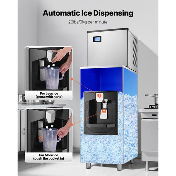 Isdispenser 20 lbs/min, Isbeholder 180 lbs, Stor Opbevaringskapacitet til Ismaskine
