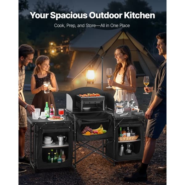 Bærbart Camping Køkkenbord, Udendørs Cook Station, Forrudeskabe, Robust Konstruktion