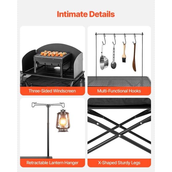 Bærbart Camping Køkkenbord, Udendørs Cook Station, Forrudeskabe, Robust Konstruktion