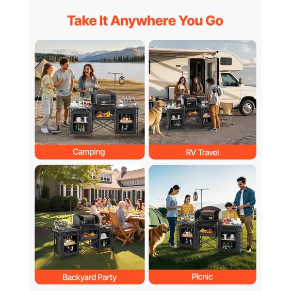 Bærbart Camping Køkkenbord, Udendørs Cook Station, Forrudeskabe, Robust Konstruktion