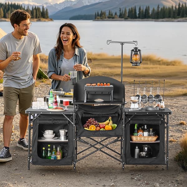 Bærbart Camping Køkkenbord, Udendørs Cook Station, Forrudeskabe, Robust Konstruktion