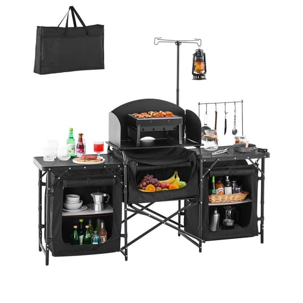 Bærbart Camping Køkkenbord, Udendørs Cook Station, Forrudeskabe, Robust Konstruktion