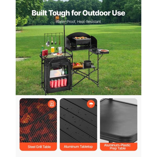 Bærbart Camping Køkkenbord, Udendørs Cook Station, Aluminium, Let og Robust, Fjernbar Opbevaringsrum