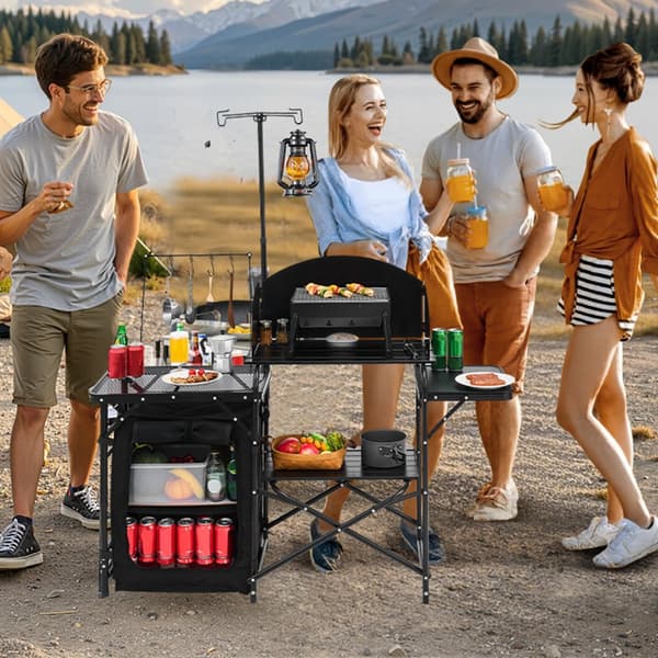 Bærbart Camping Køkkenbord, Udendørs Cook Station, Aluminium, Let og Robust, Fjernbar Opbevaringsrum