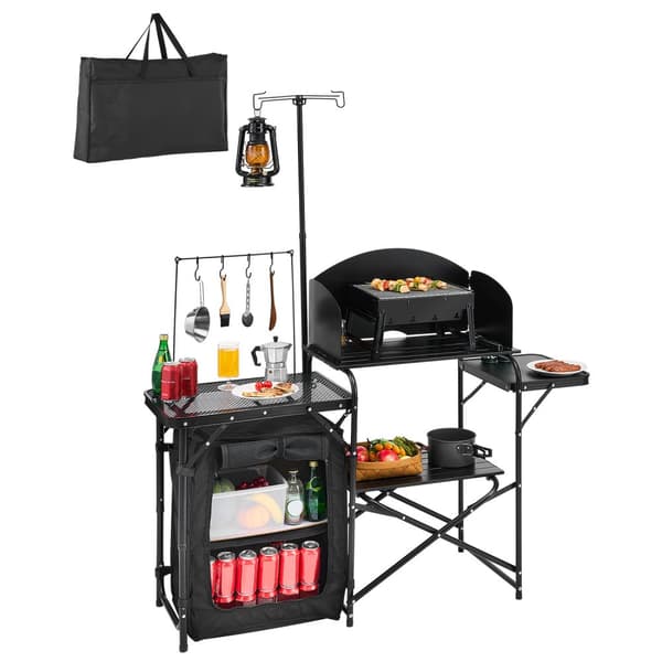 Bærbart Camping Køkkenbord, Udendørs Cook Station, Aluminium, Let og Robust, Fjernbar Opbevaringsrum