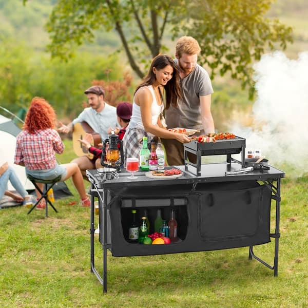 Camping Køkkenbord, Sammenfoldelig Model, Bærbar, Justerbar Kogestation, Nem Opbevaring
