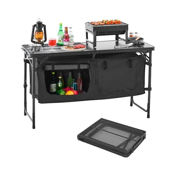 Camping Køkkenbord, Sammenfoldelig Model, Bærbar, Justerbar Kogestation, Nem Opbevaring