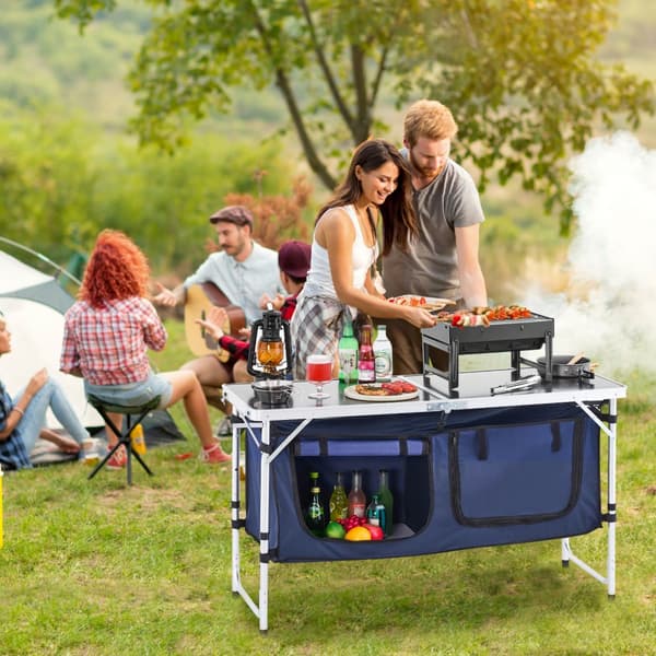 Camping Køkkenbord, Sammenklappelig Bærbar Kogestation, 3 Justerbare Højder