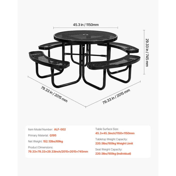 Picnic Bord, Vejrbestandigt Stål Terrasse Spisestue Møbelsæt, Udendørs Robust Møbeldesign