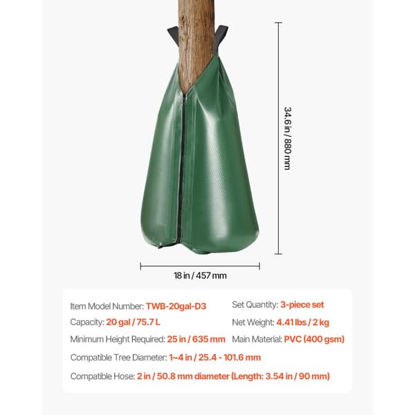 Kastelupussi Tree, 3-Pack, 20 Gallonaa Hitaasti Vapauttava Puiden Kastelupussi, Kestävä