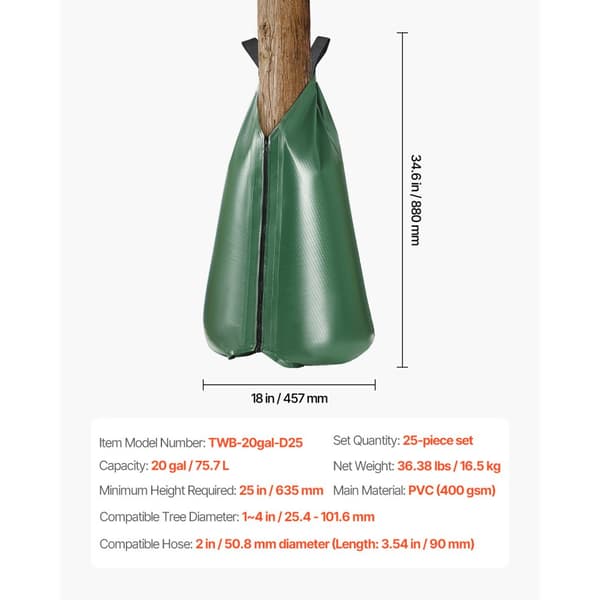 Trævandingspose 25-pak, 20 Gallon Model, Langsom frigivelsesfunktion, Holdbar