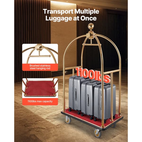 Hotel bagagevogn 1100 LBS, Bellman's vogn, Buede stolper i rustfrit stål