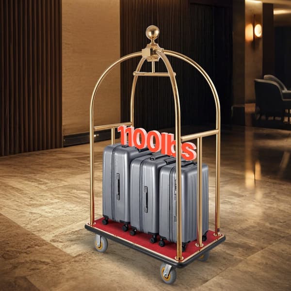 Hotel bagagevogn 1100 LBS, Bellman's vogn, Buede stolper i rustfrit stål